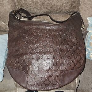 Gucci Dark Brown Embossed Leather Bag